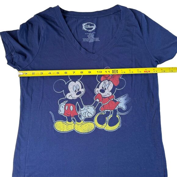 Disney Womens Large Blue Short Sleeve Mickey Minnie Mouse Graphic V Neck Tee - Picture 4 of 8
